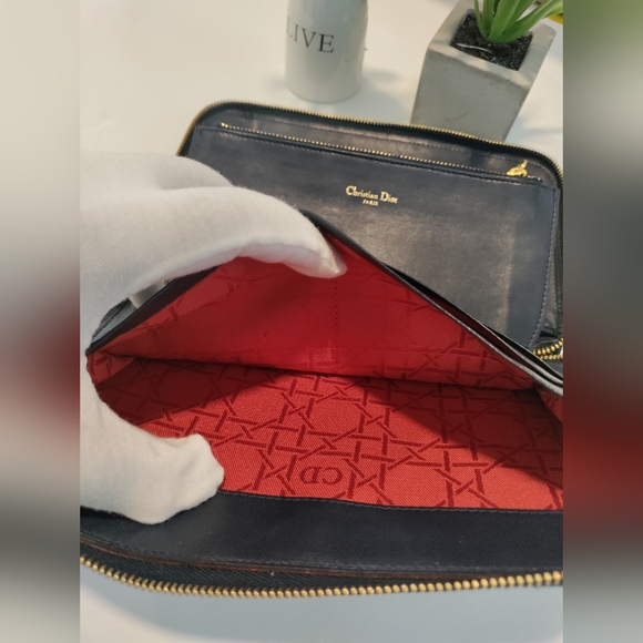 Dior Navy Blue Zip round wallet Cannage - Picture 13 of 14